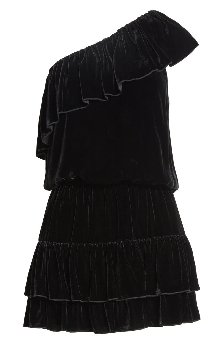 Joie Kolda B One-Shoulder Velvet Dress, Alternate, color, Caviar