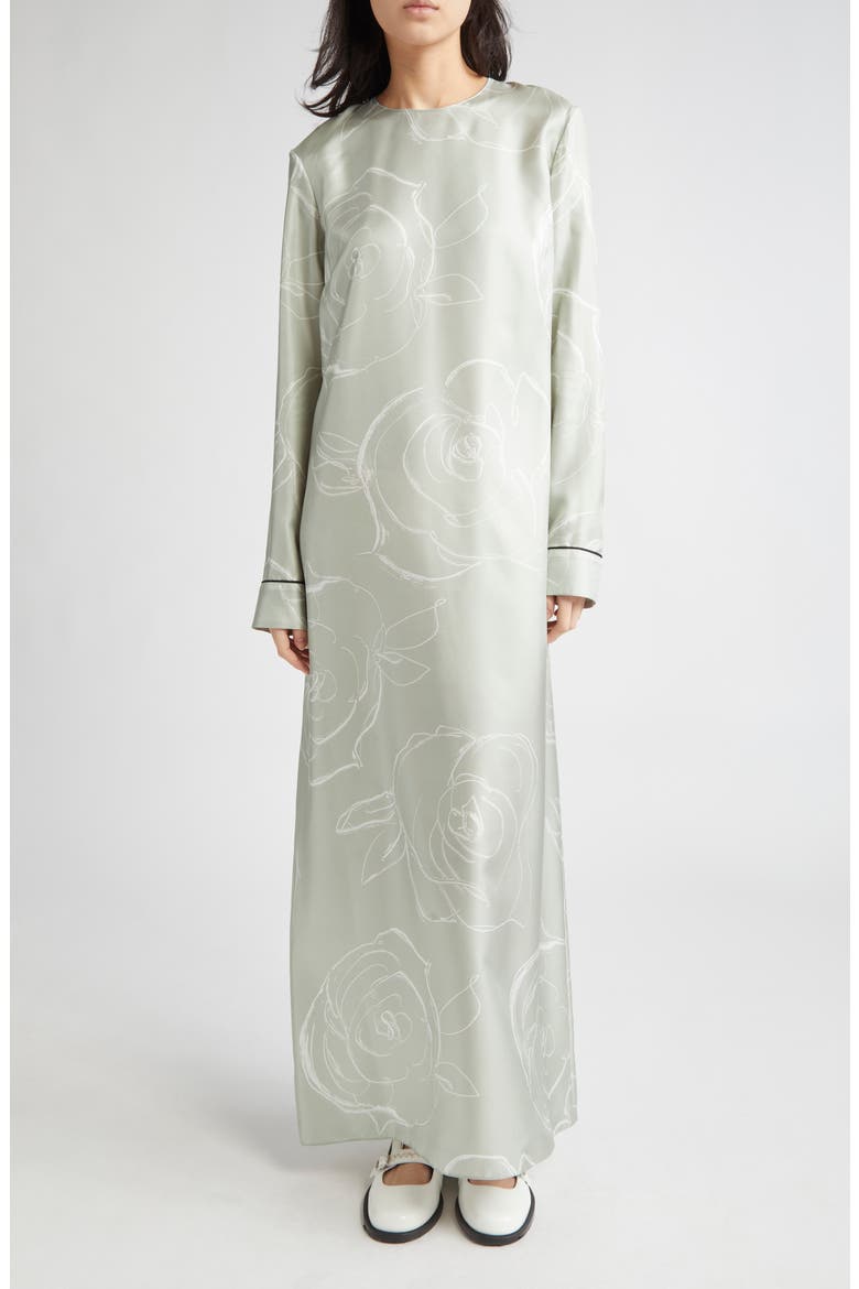 Drawn Floral Long Sleeve Silk Dress, Main, color, AUV19 LINDEN