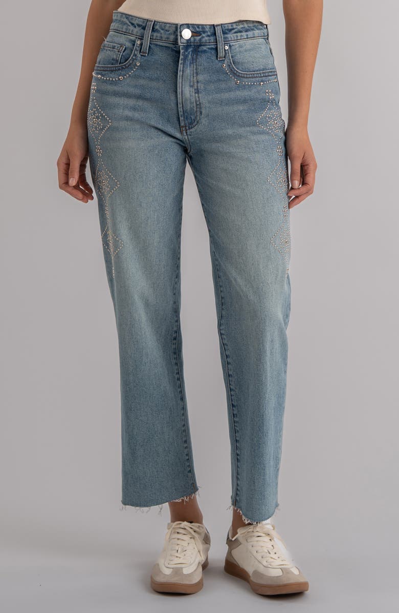 KUT from the Kloth Fay Embellished Raw Hem High Waist Ankle Straight Leg Jeans, Main, color, Aglow