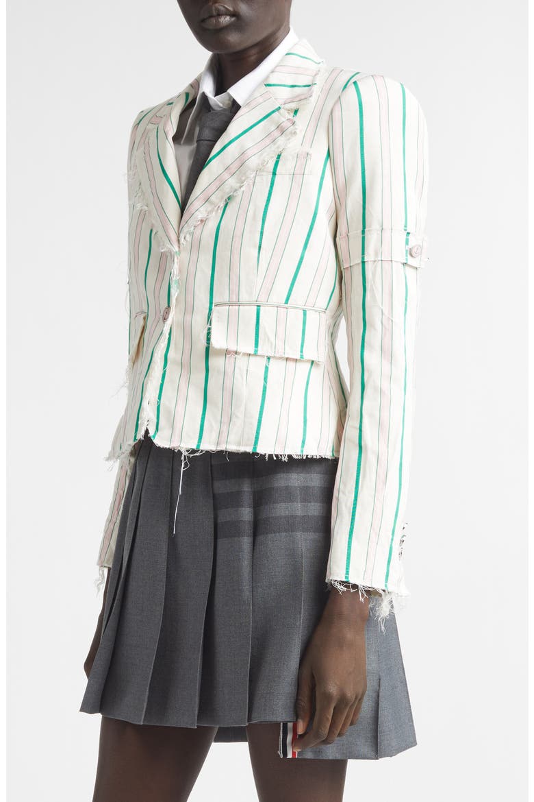 Stripe Sculpted Shoulder Silk & Cotton Jacket, Alternate, color, 680 LT PINK