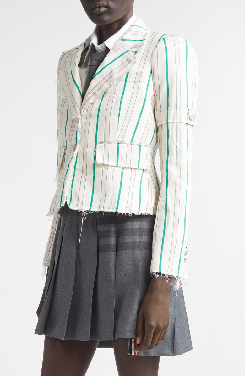Thom Browne Stripe Sculpted Shoulder Silk & Cotton Jacket, Alternate, color, 680 Lt Pink
