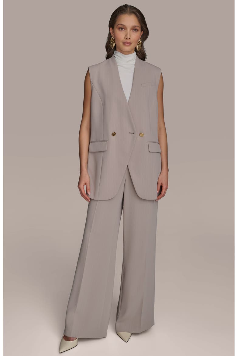 Pinstripe Double Breasted Vest, Alternate, color, COBBLESTONE/ CREAM