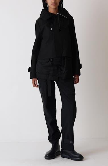 Sacai Hooded Mixed Media Jacket | Nordstrom