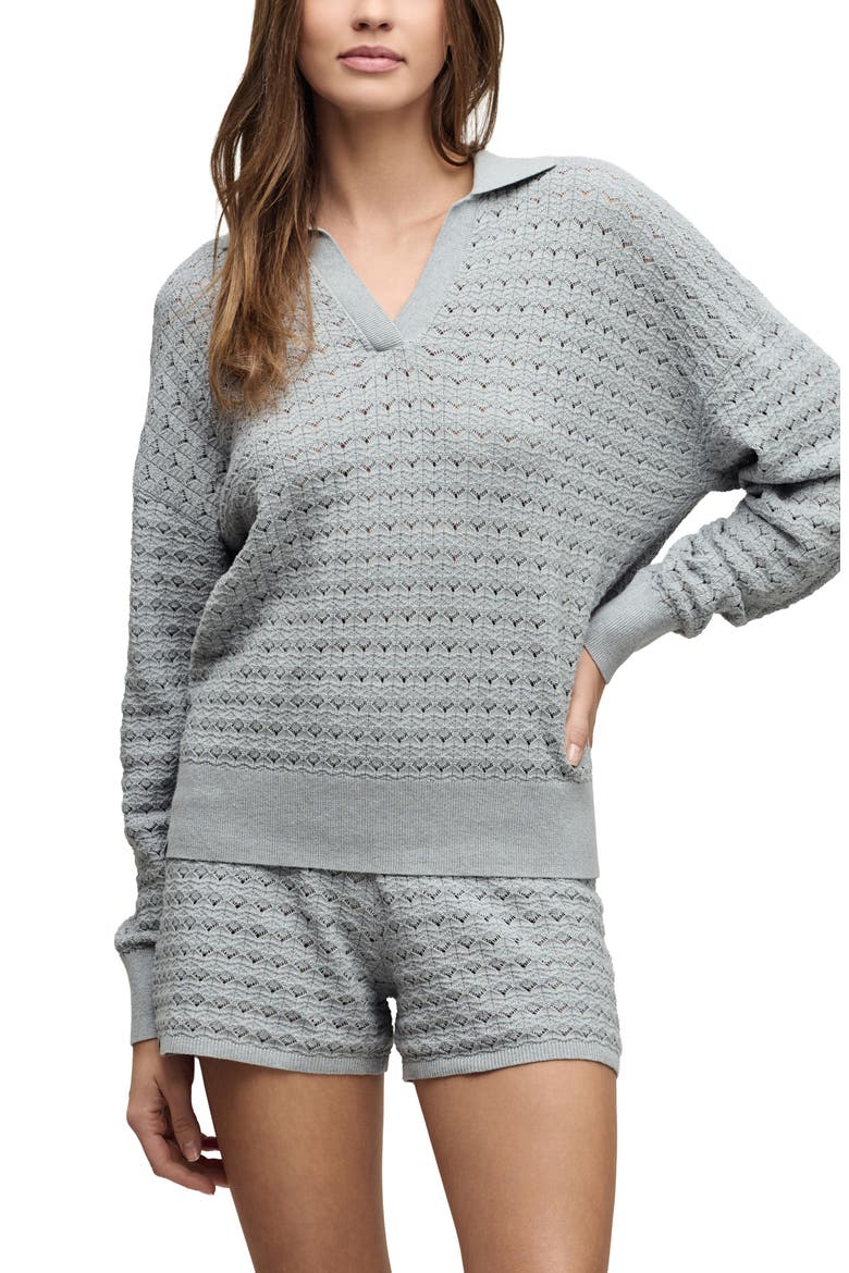 Heathered Cotton Tulip Pointelle Collared Pullover, Main, color, FROST