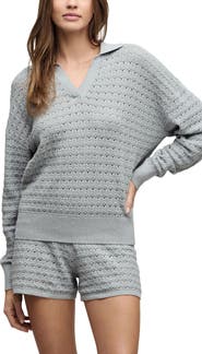 Barefoot Dreams® Heathered Cotton Tulip Pointelle Collared Pullover