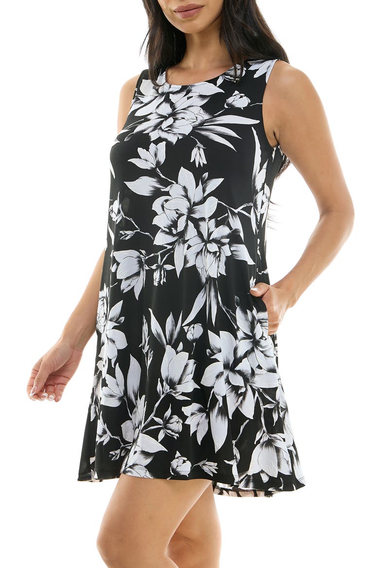 Sleeveless Trapeze Dress, Alternate, color, BLACK/ IVORY COMBO