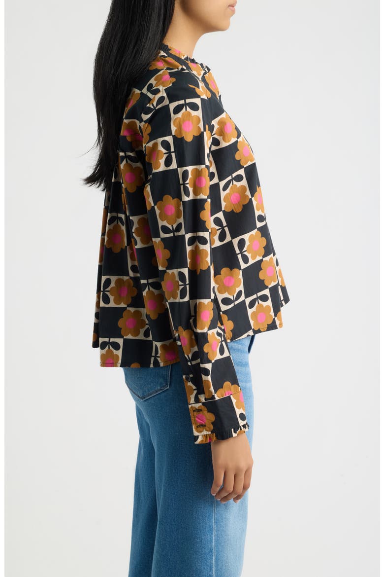 Floral Cropped Shirt with Ruffle Detail, Alternate, color, HOT COCOA BLOOM