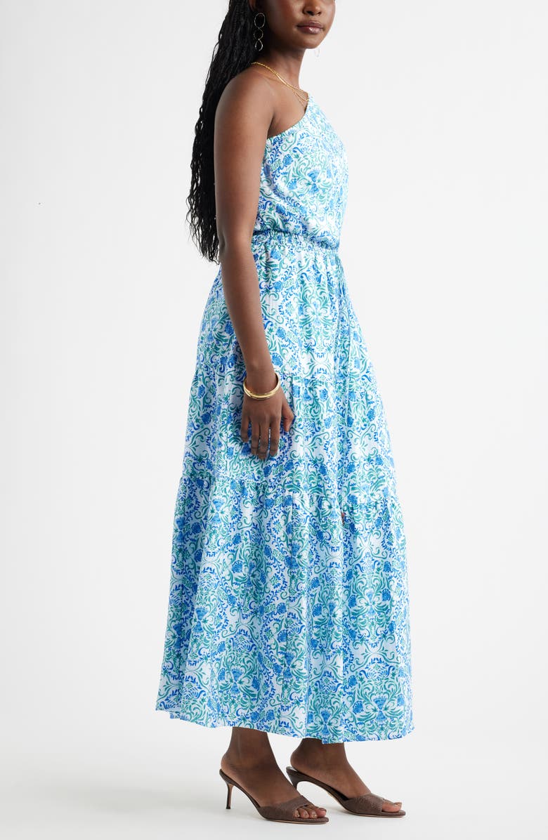 Chelsea28 One Shoulder Floral Print Maxi Dress, Alternate, color, Blue- Green Coastal Medallion