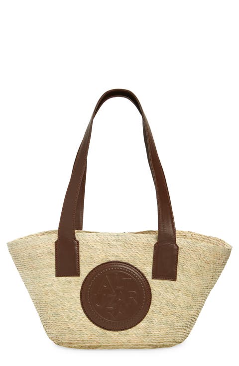 Small Watermill Straw & Leather Tote