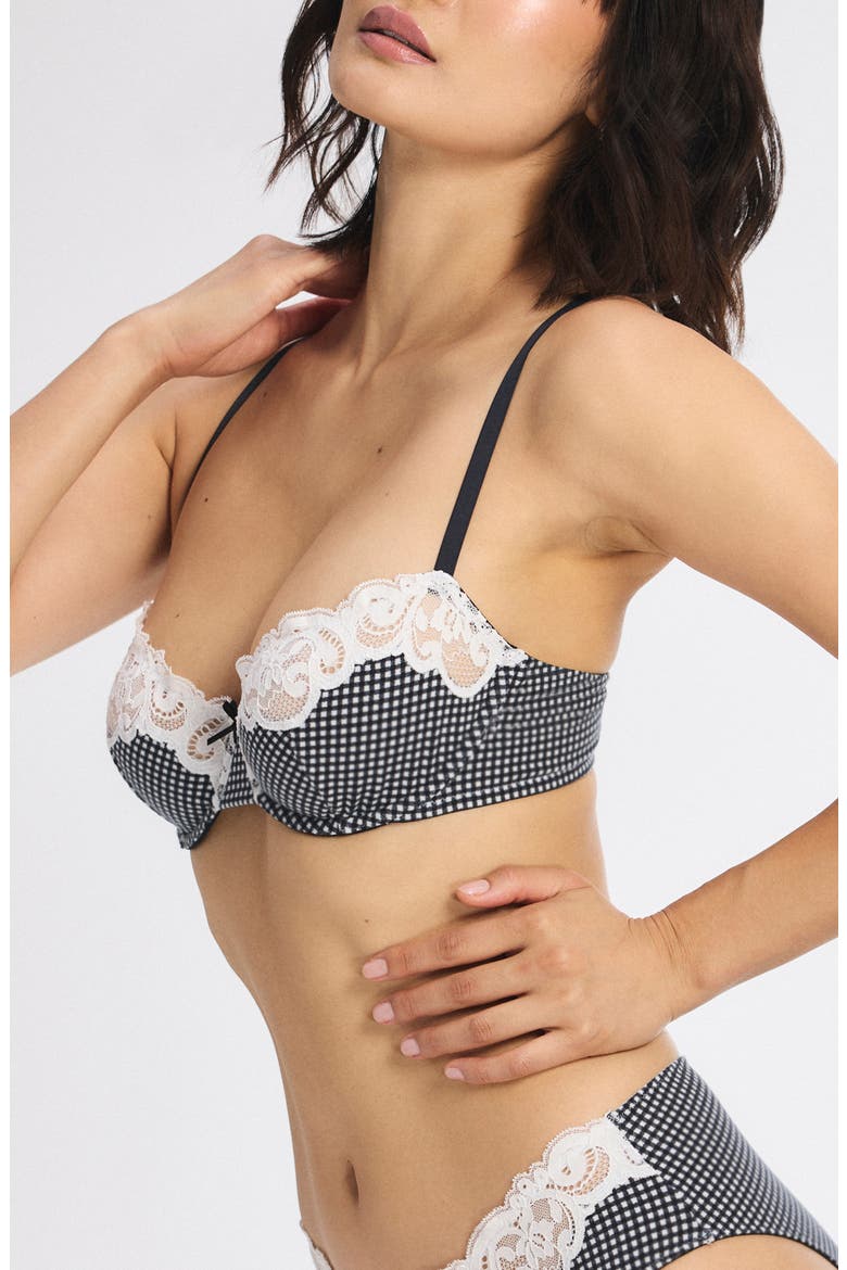 Swirly Girly Unlined Low-Cut Balconette Bra, Alternate, color, BLACK CAVIAR CHECK EFFECT