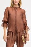 Sam Edelman Semi Sheer Button-Up Tie Cuff Top