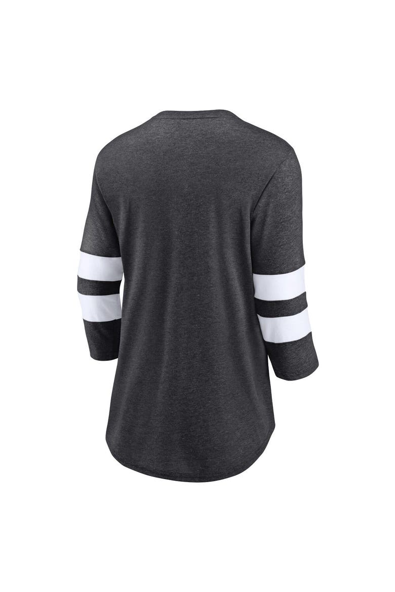 Women's Fanatics Branded Heathered Charcoal Las Vegas Raiders Primary Logo 3/4 Sleeve Scoop Neck T-Shirt, Alternate, color, Heather Charcoal
