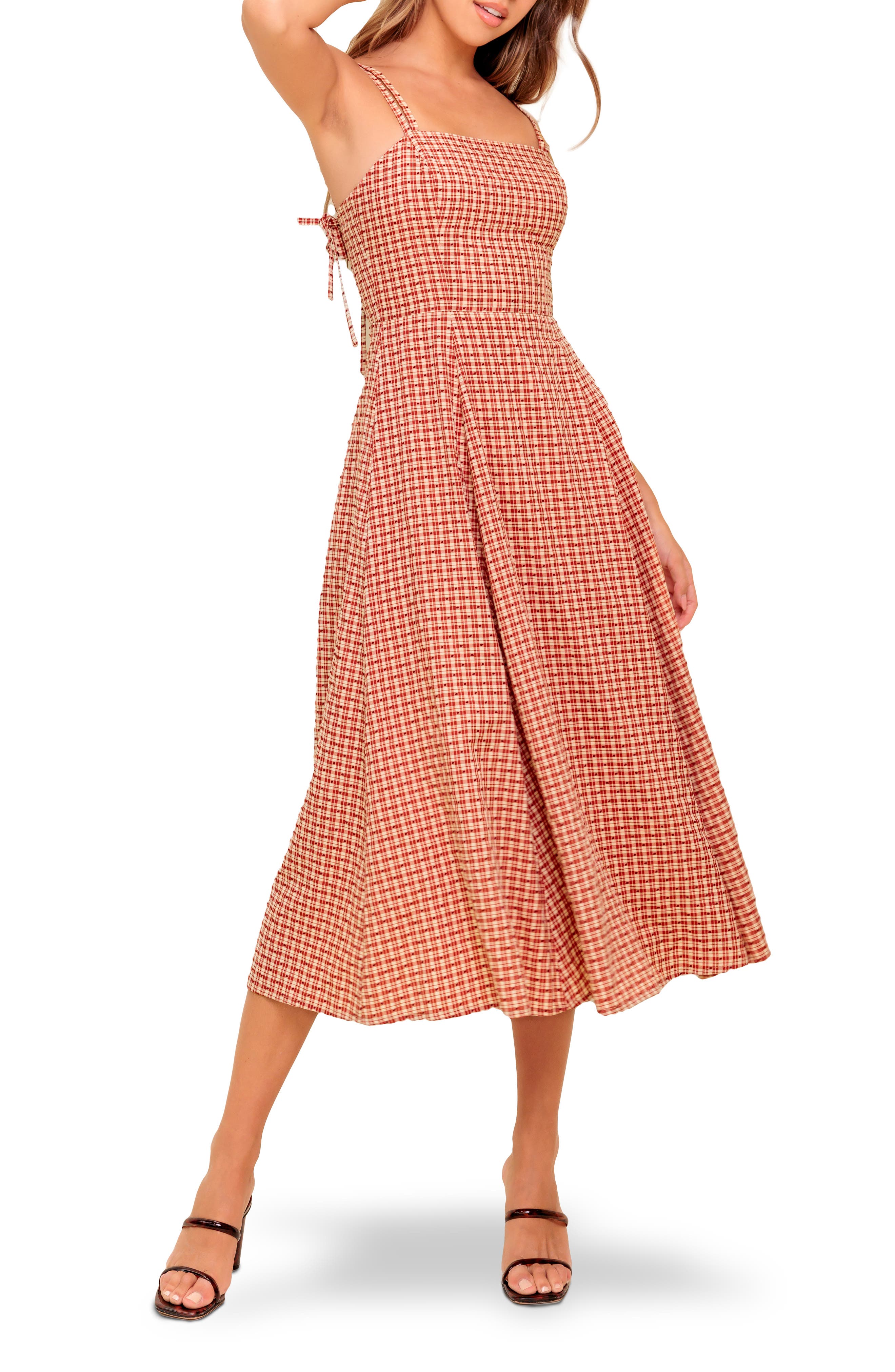 FLYING TOMATO Plaid Fit & Flare Midi Dress