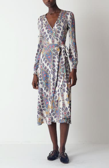 Etro Floral Paisley Long Sleeve Jersey Wrap Dress | Nordstrom