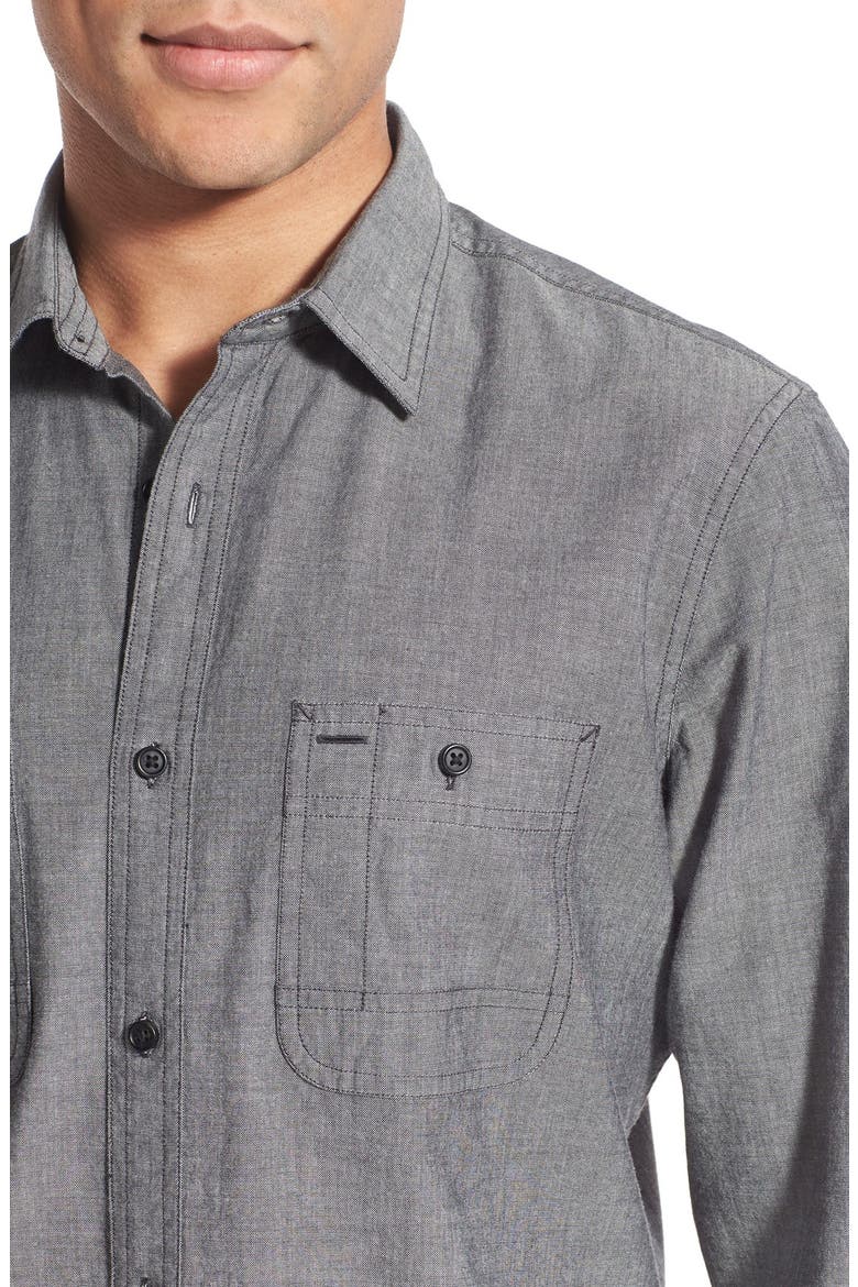 'Workwear' Trim Fit Chambray Sport Shirt, Alternate, color, BLACK