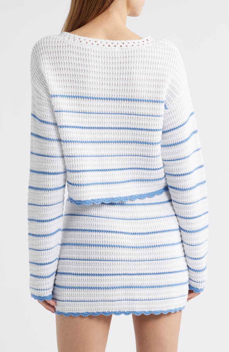 LoveShackFancy Shore Crop Cotton Sweater, Alternate, color, Maritime Stripes