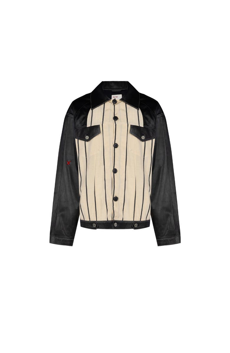 PCFG Silk & Linen Blend Free Heaven Kutnia Striped Vegan Leather Jacket, Alternate, color, Black-Beige