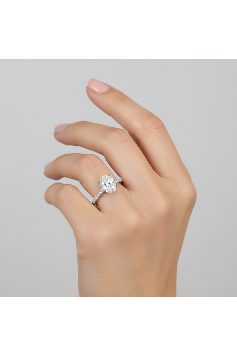 Solce 14K Gold Oval Lab Grown Diamond Engagement Ring - 2.2 Cts, Alternate, color, 14K White Gold