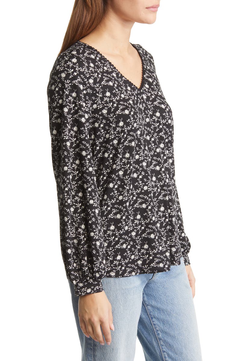 Bobeau Floral Print Rickrack Trim Top, Alternate, color, 