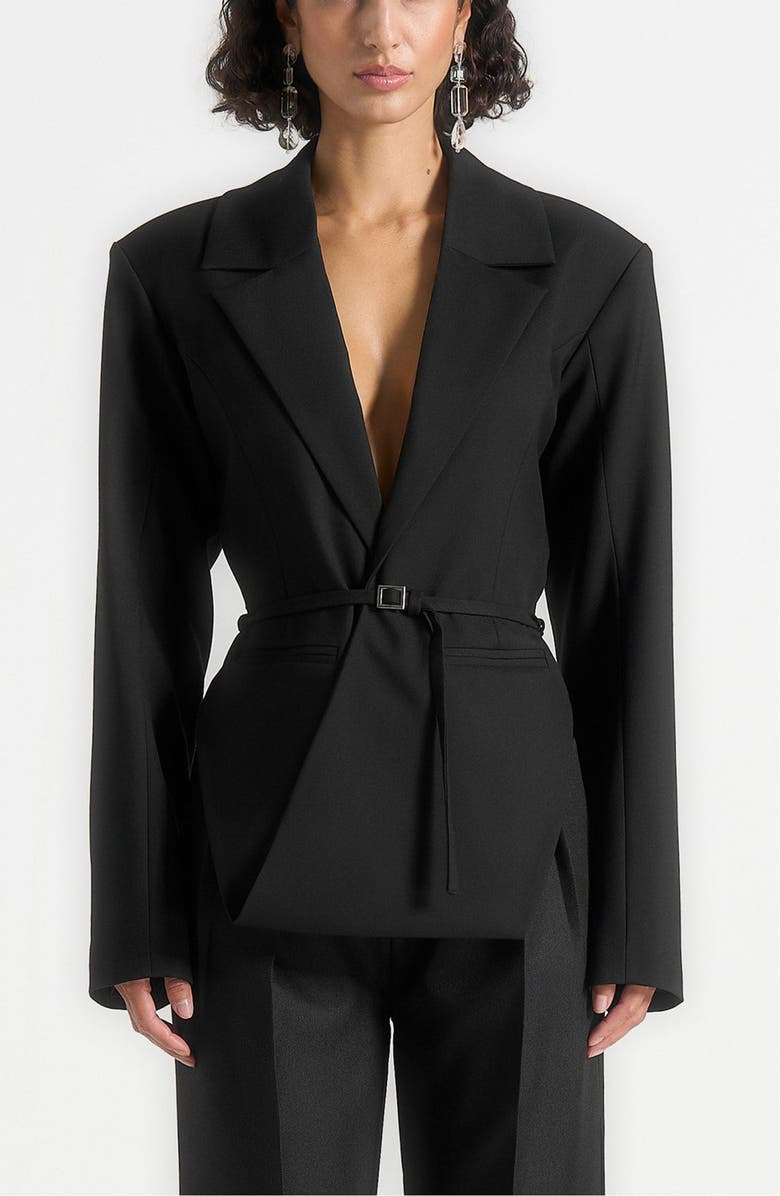 Manière De Voir Yuna Plunge Tailored Blazer With Belt, Main, color, Black
