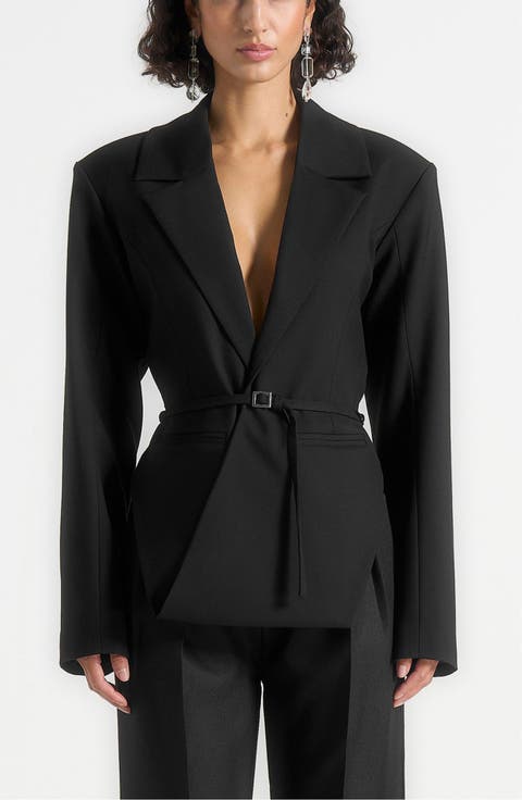 Yuna Plunge Tailored Blazer With Belt