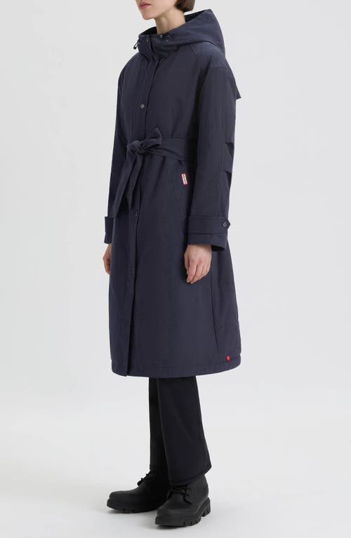 Hunter Violet Hooded Long Trench Coat In Blue