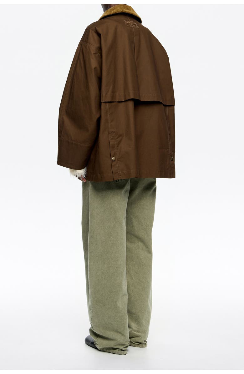 Bimba y Lola Short Trench With Contrast Corduroy, Alternate, color, Dark Olive