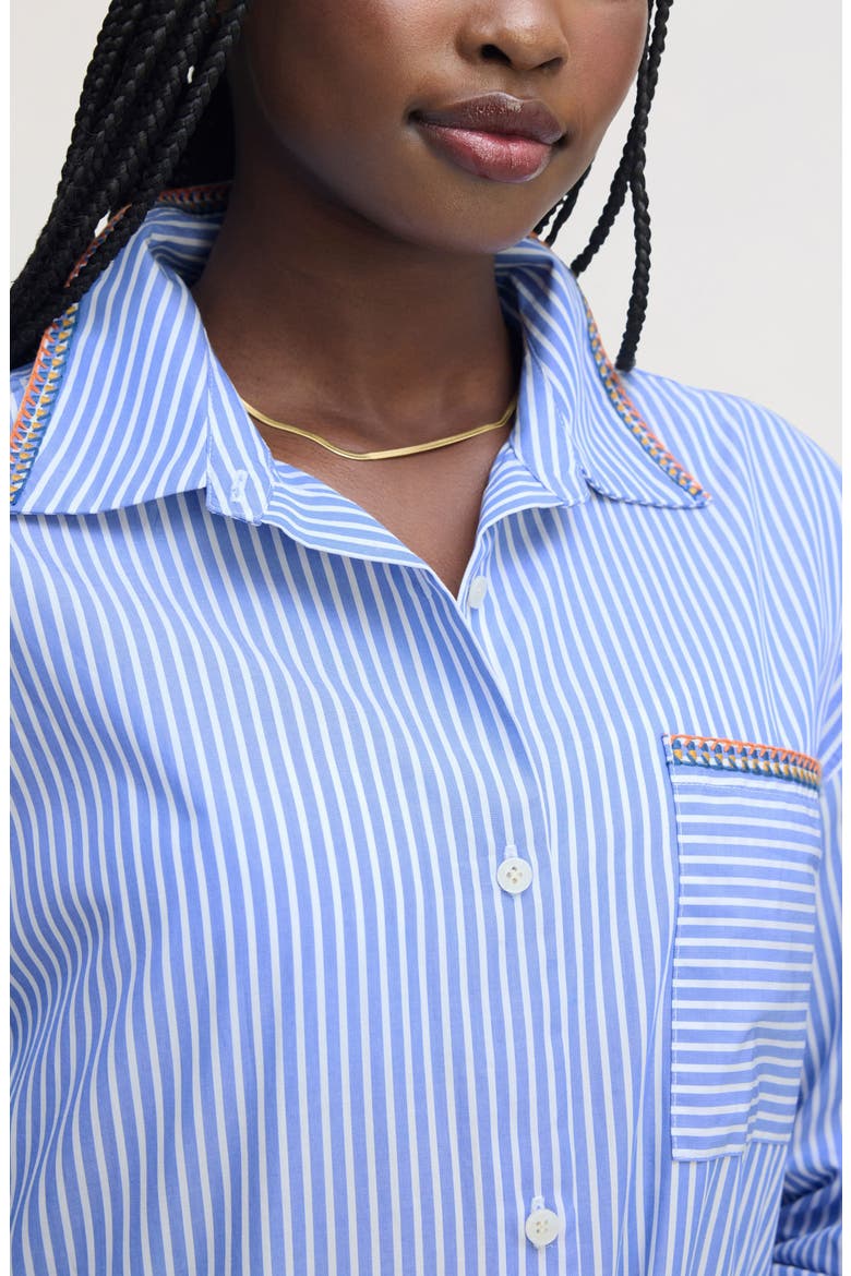 Embroidered Sequin Oversize Cotton Shirtdress, Alternate, color, PERIWINKLE SHIRTING