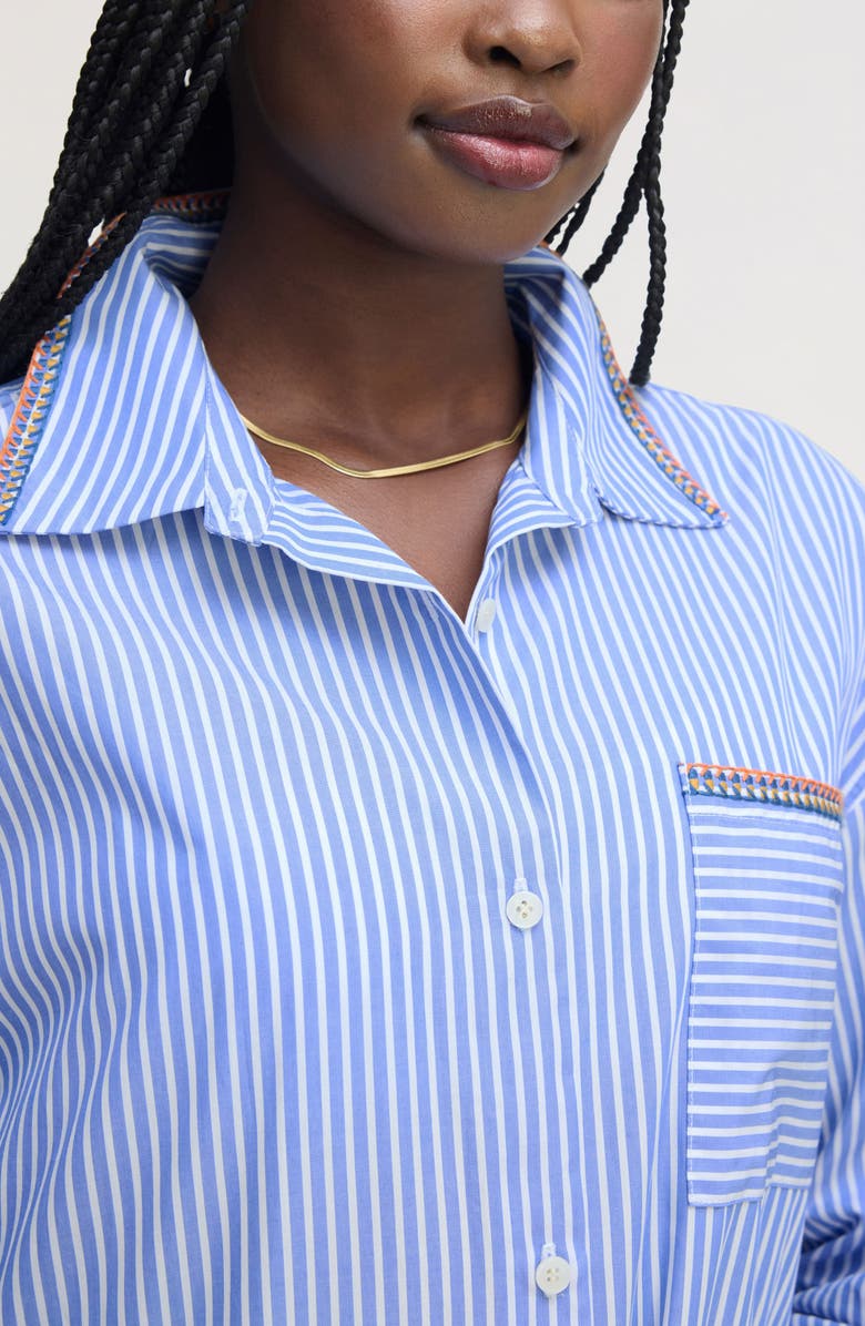 Sam Edelman Embroidered Sequin Oversize Cotton Shirtdress, Alternate, color, Periwinkle Shirting