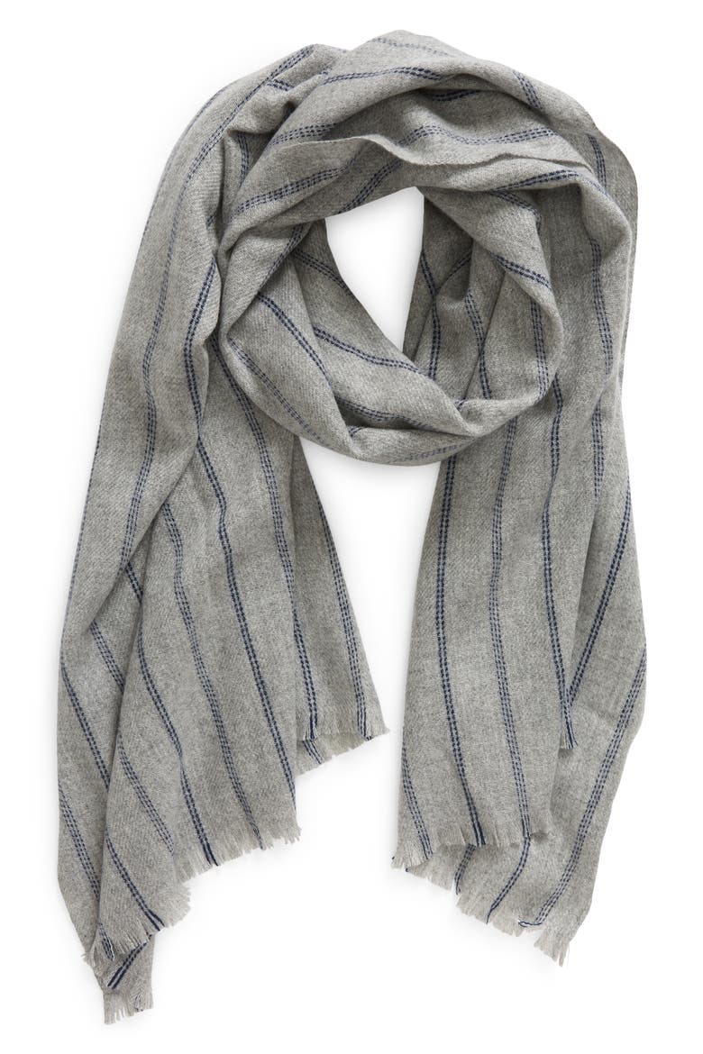 Stripe Lightweight Cashmere Scarf, Main, color, WHITE GREY