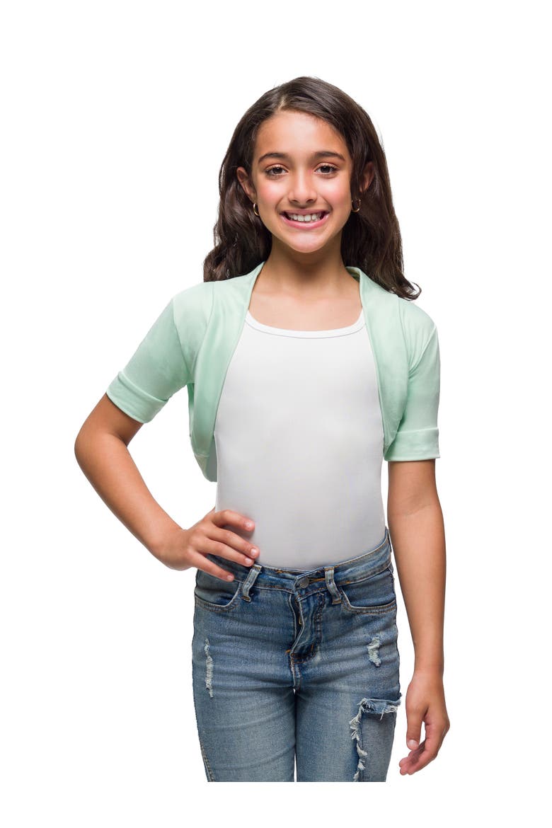 Open Front short Sleeve Cropped Bolero Shrug, Main, color, Mint
