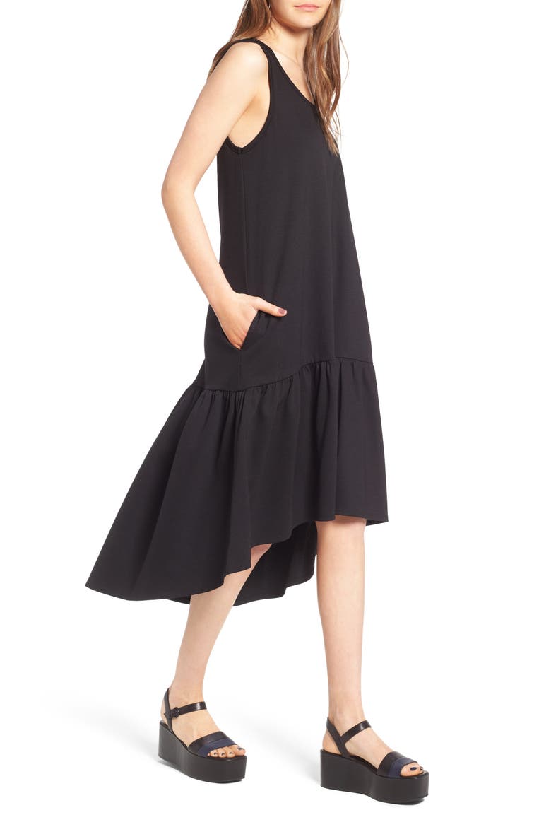 Flounce Midi Dress, Alternate, color, BLACK