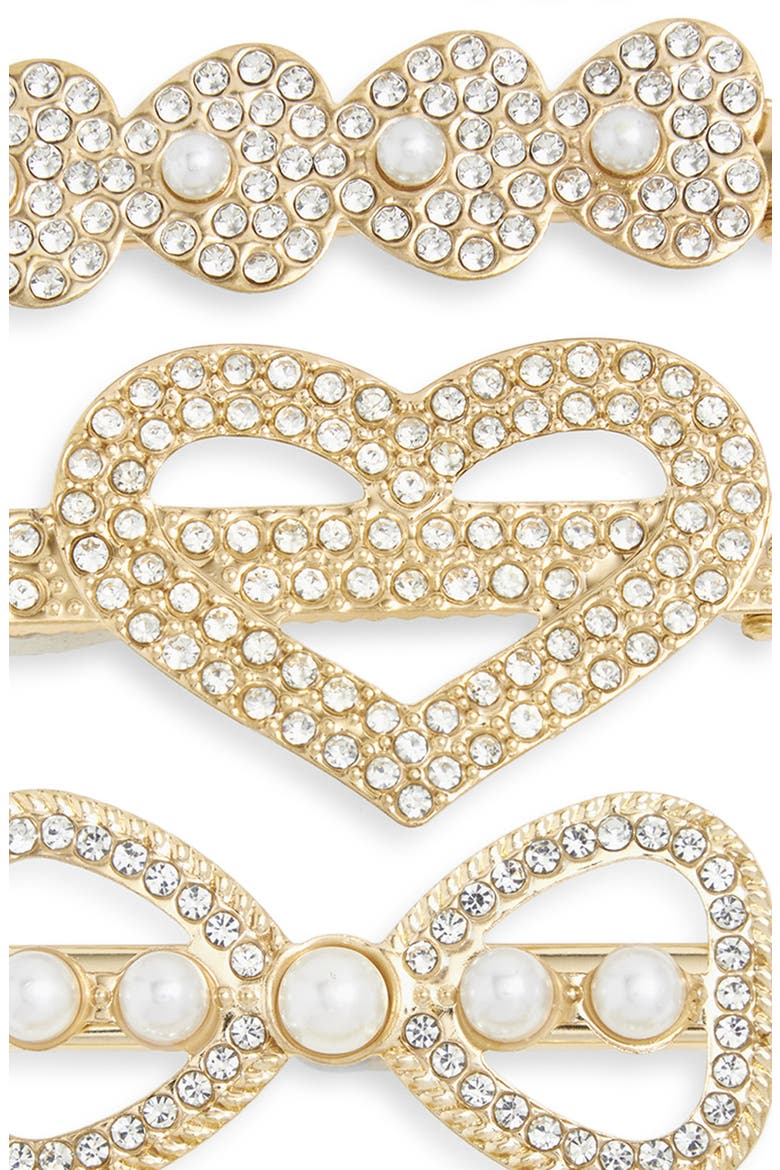 Kids' 6-Pack of Crystal & Faux Pearl Hair Clips, Alternate, color, GOLD COMBO