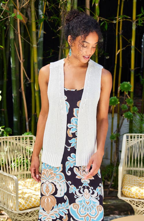 Karen Kane Open Front Cotton Sweater Vest In Cream
