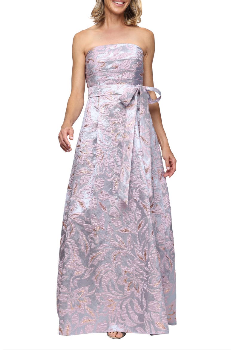 Floral Print Metallic Jacquard Gown, Main, color, LILAC MULTI
