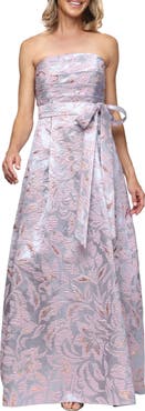 Alex Evenings Floral Print Metallic Jacquard Gown