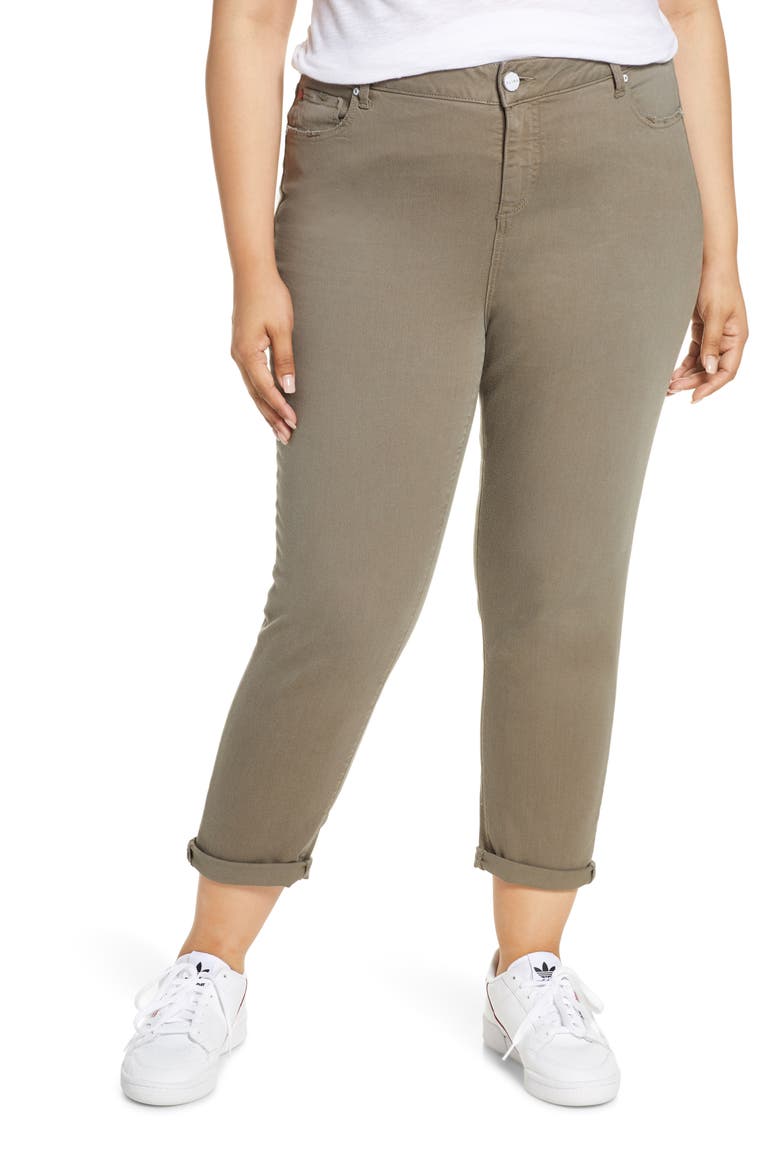 High Waist Distressed Ankle Boyfriend Jeans, Main, color, DARK OLIVE