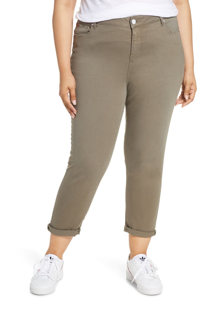 SLINK Jeans High Waist Distressed Ankle Boyfriend Jeans, Main, color, Dark Olive