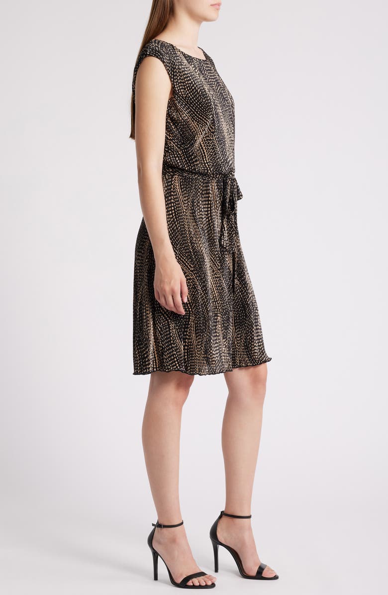 Connected Apparel Tie Waist Sleeveless Dress, Alternate, color, Black/ Camel