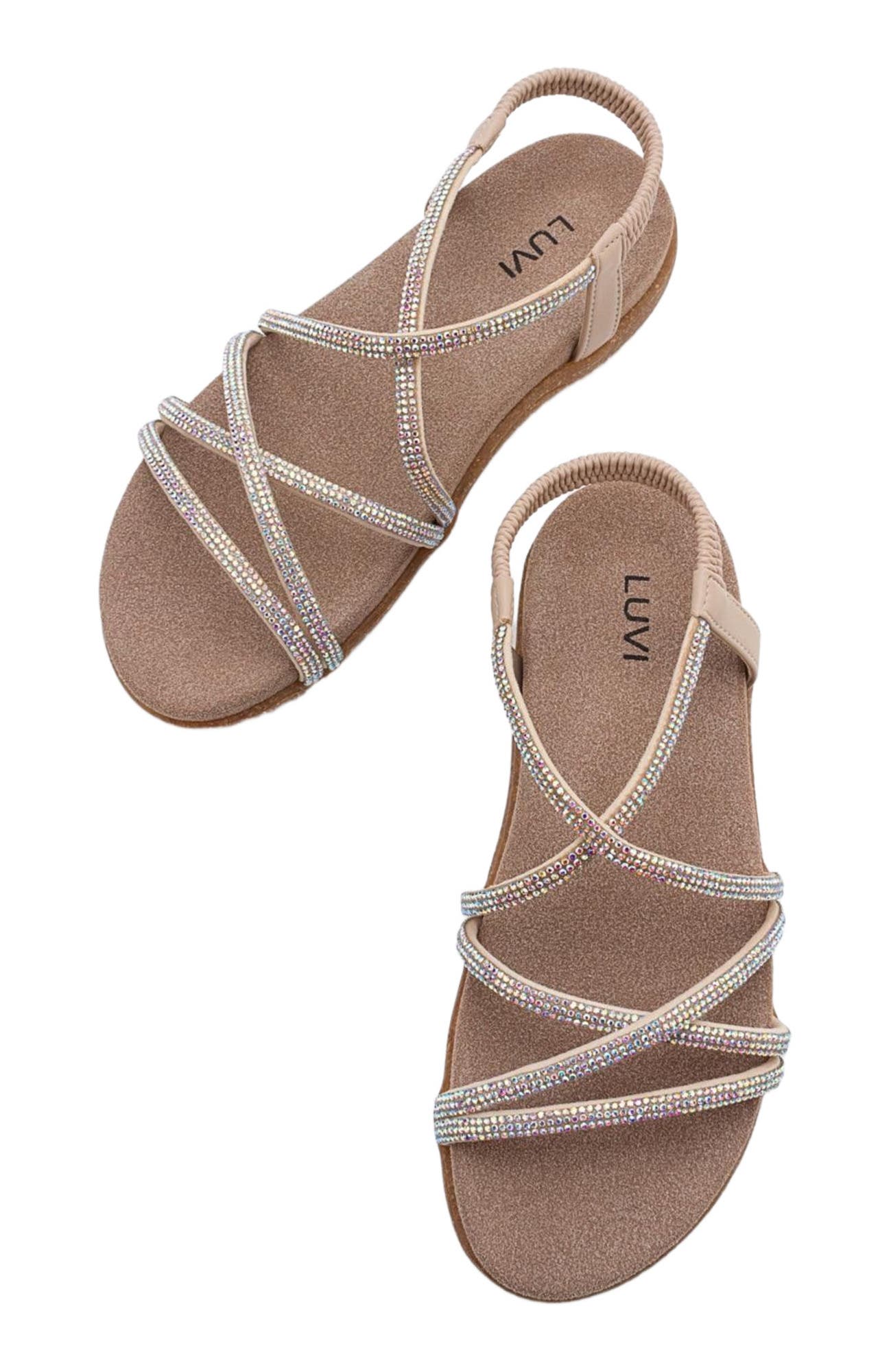 Ever Embellished Sandal, Alternate, color, Beige Faux Leather