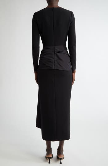 Long Sleeve Satin Sash Midi Dress