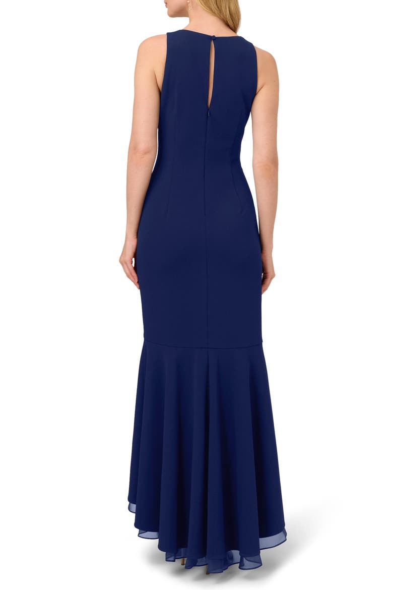 Ruffle Crepe Mermaid Gown, Alternate, color, NAVY SATEEN