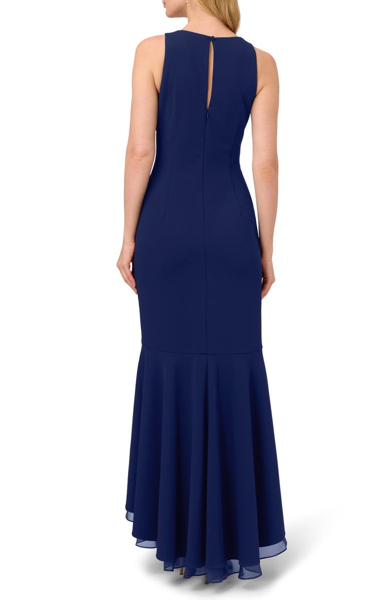 Adrianna Papell Ruffle Crepe Mermaid Gown, Alternate, color, Navy Sateen