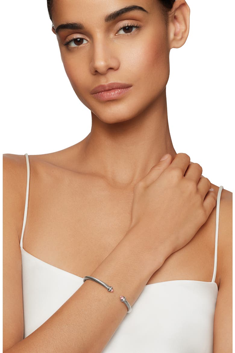 Cable Classic Bracelet with Semiprecious Stones & Diamonds, 4mm, Alternate, color, MORGANITE