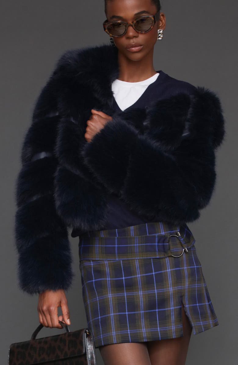 Avec Les Filles Faux Fur Crop Jacket, Alternate, color, Navy