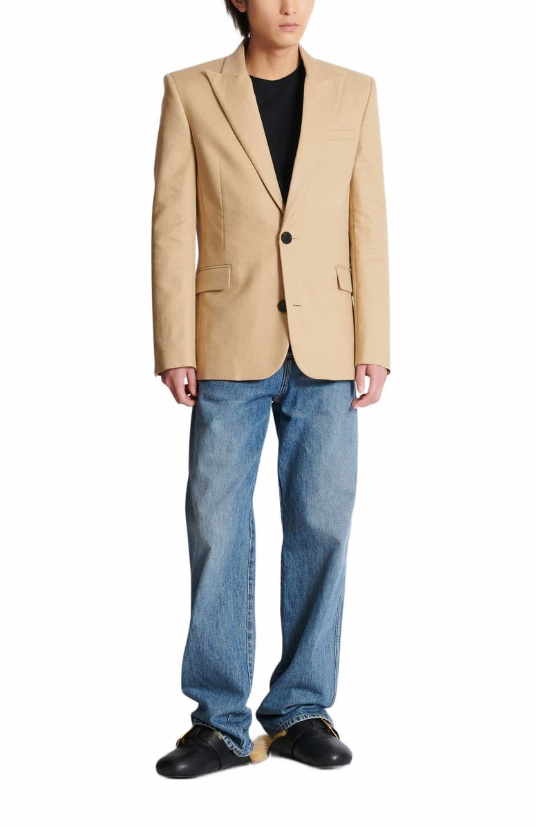 Balmain Canvas 2-Button Jacket, Alternate, color, Beige