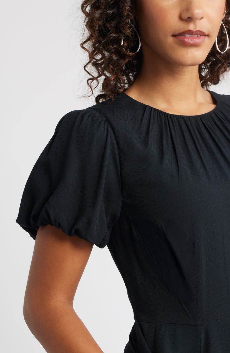 Chelsea28 Shirred Neck Puff Sleeve Midi Dress, Alternate, color, Black