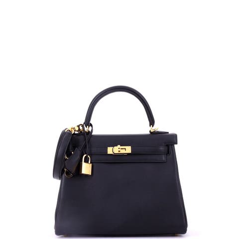 Kelly Handbag Black Swift with Gold Hardware 25