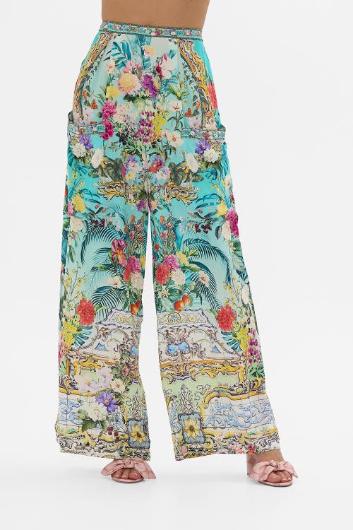Camilla Wide Leg Trouser With Front Pockets Gardens Of Queluz In Multi