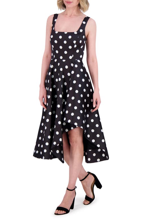 Eliza J Polka Dot Asymmetric Hem Cocktail Dress In Black White